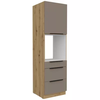 Skriňa na vstavanú rúru so šuplíkmi LUNARA - šírka 60 cm, tmavo béžová / dub artisan