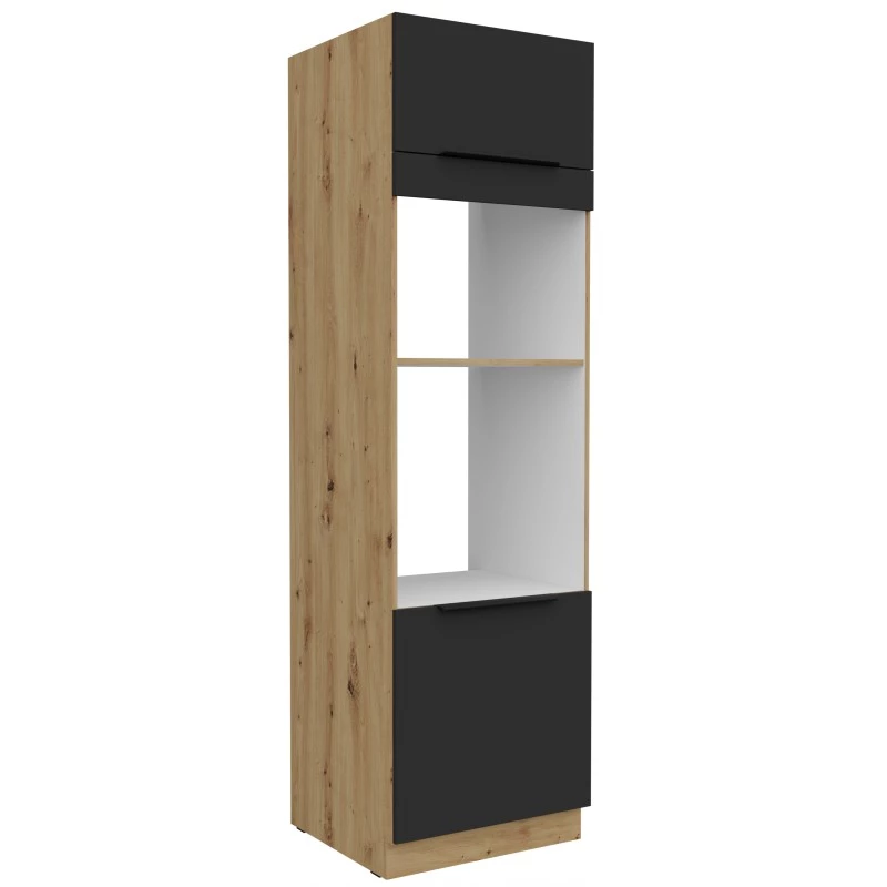 Skriňa na vstavané spotrebiče LUNARA - šírka 60 cm, čierna / dub artisan