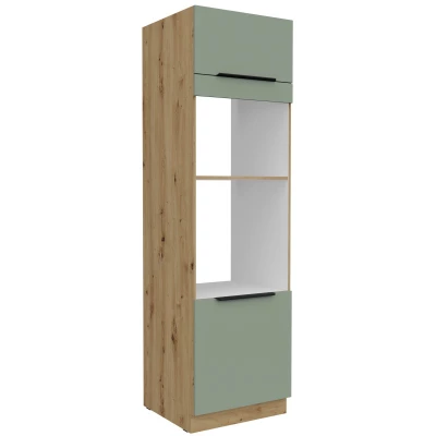 Skriňa na vstavané spotrebiče LUNARA - šírka 60 cm, zelená / dub artisan