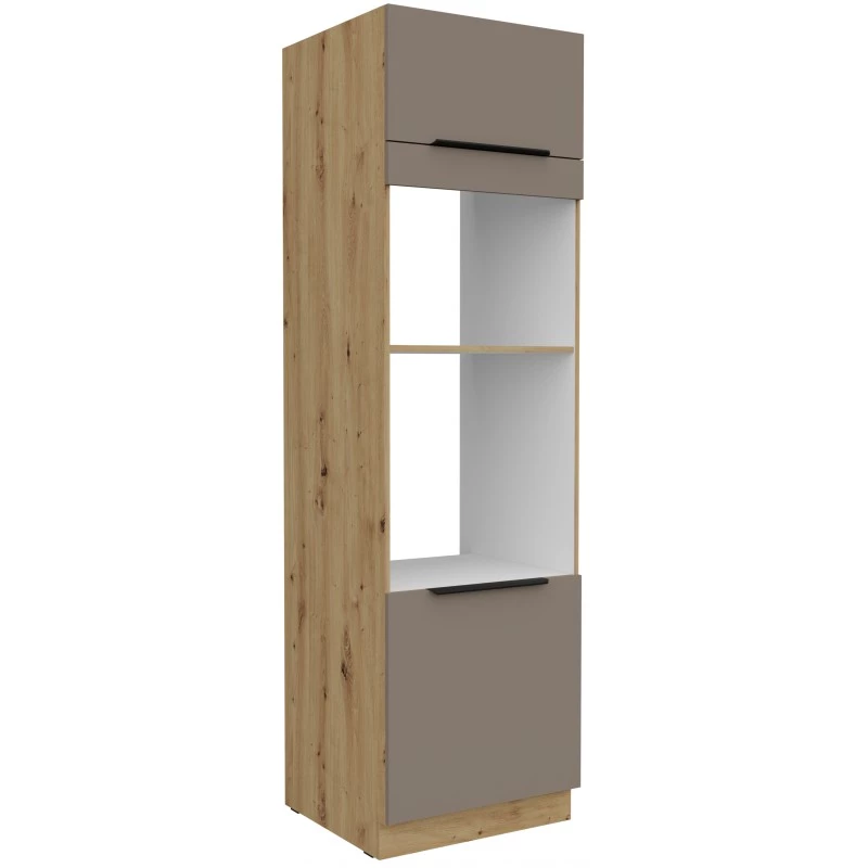 Skriňa na vstavané spotrebiče LUNARA - šírka 60 cm, tmavo béžová / dub artisan