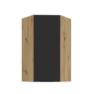 Vysoká horná rohová skrinka LUNARA 1 - 60x60 cm, čierna / dub artisan