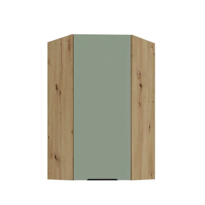 Vysoká horná rohová skrinka LUNARA 1 - 60x60 cm, zelená / dub artisan