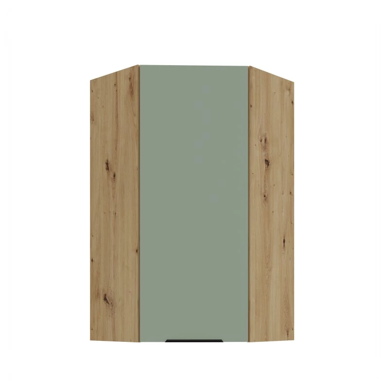 Vysoká horná rohová skrinka LUNARA 1 - 60x60 cm, zelená / dub artisan