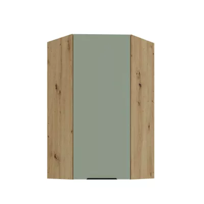 Vysoká horná rohová skrinka LUNARA 1 - 60x60 cm, zelená / dub artisan