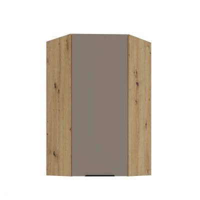 Vysoká horná rohová skrinka LUNARA 1 - 60x60 cm, tmavo béžová / dub artisan