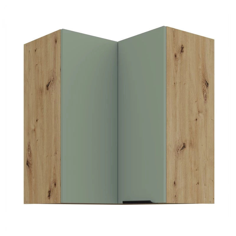 Horná rohová skrinka LUNARA 2 - 60x60 cm, zelená / dub artisan