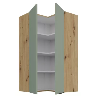 Vysoká horná rohová skrinka LUNARA 2 - 60x60 cm, zelená / dub artisan