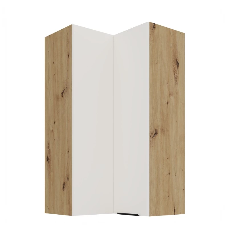 Vysoká horná rohová skrinka LUNARA 2 - 60x60 cm, biela / dub artisan