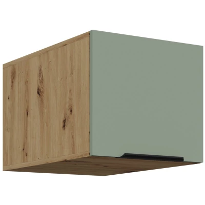 Horná skrinka s výklopnými dvierkami LUNARA - šírka 40 cm, zelená / dub artisan
