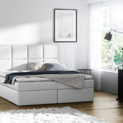 Čalúnená posteľ s úložným priestorom Sivio biela eko koža 140 + TOPPER ZDARMA
