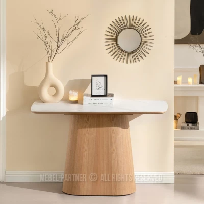 Konzolový stolík MALAKAI - biely mramor / dub