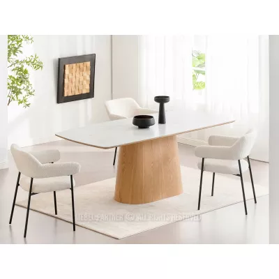 Moderný jedálenský stôl MALAKAI - biely mramor / dub