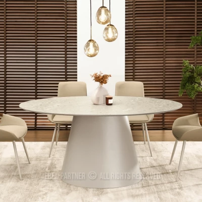 Oválny jedálenský stôl 160x90 cm ELIAM - sivý mramor / sivý
