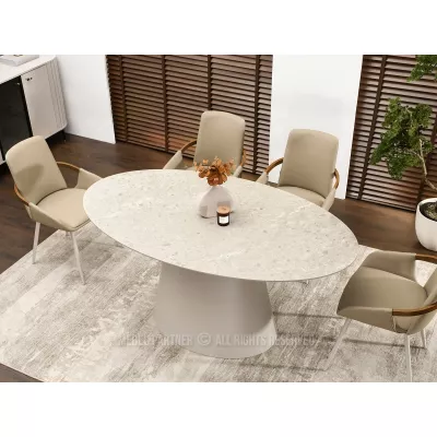 Oválny jedálenský stôl 160x90 cm ELIAM - sivý mramor / sivý