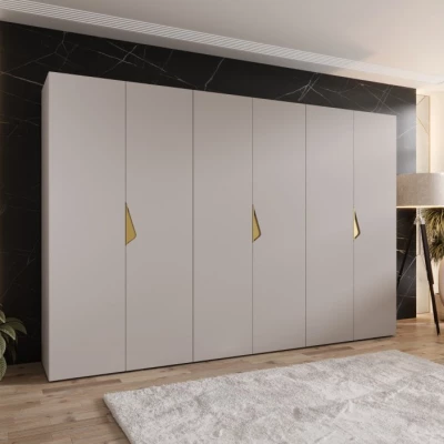Elegantná šatníková skriňa 300 cm AMARIS 1 - kašmír / zlaté úchyty