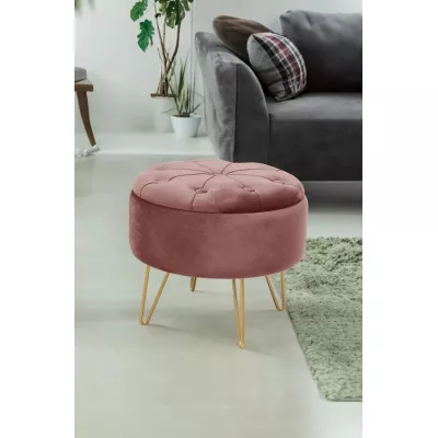 Elegantný taburet DRAVIEN s úložným priestorom - ružový / zlatý