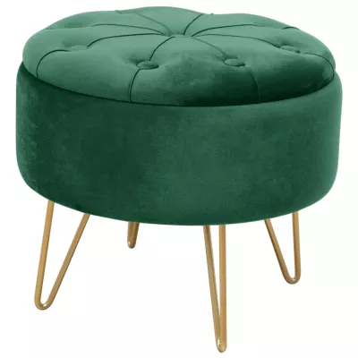 Elegantný taburet DRAVIEN s úložným priestorom - fľaškovo zelený / zlatý