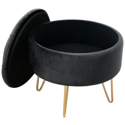 Elegantný taburet DRAVIEN s úložným priestorom - čierny / zlatý