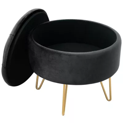 Elegantný taburet DRAVIEN s úložným priestorom - čierny / zlatý