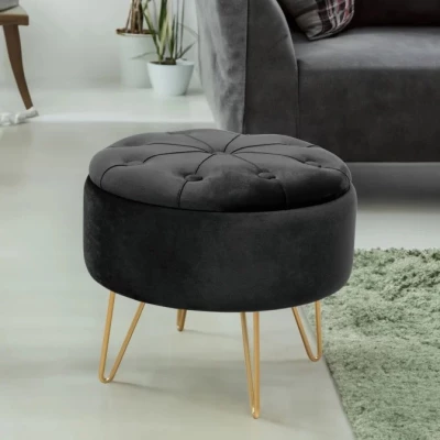 Elegantný taburet DRAVIEN s úložným priestorom - čierny / zlatý
