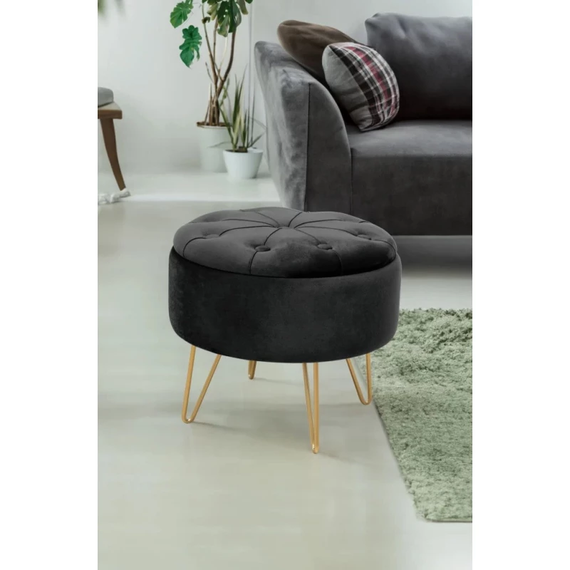 Elegantný taburet DRAVIEN s úložným priestorom - čierny / zlatý