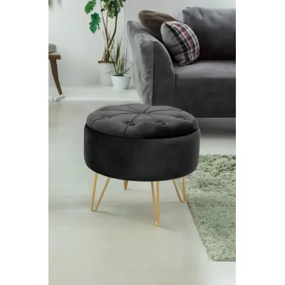 Elegantný taburet DRAVIEN s úložným priestorom - čierny / zlatý