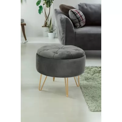 Elegantný taburet DRAVIEN s úložným priestorom - šedý / zlatý