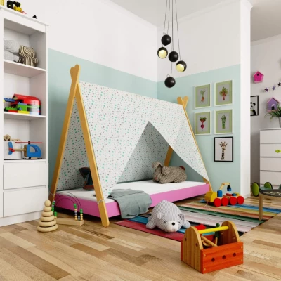 Detská posteľ domček 80x160 ESMORIA - ružová / hnedá