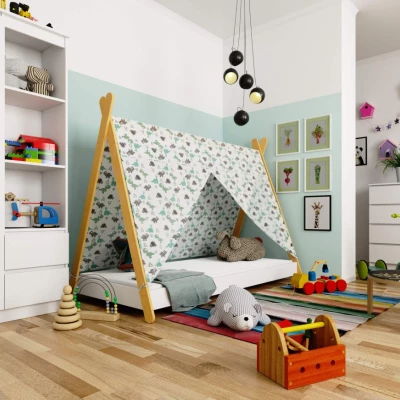 Detská posteľ domček 80x180 ESMORIA - biela / hnedá