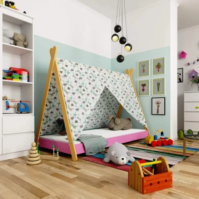 Detská posteľ domček 80x180 ESMORIA - ružová / hnedá