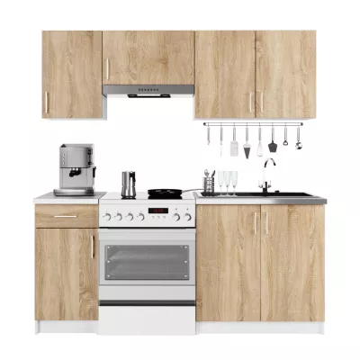 Kuchynská linka 180 cm TRIVORA - biela / dub sonoma