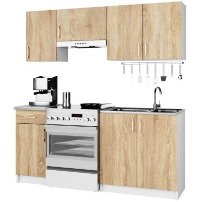 Kuchynská linka 180 cm TRIVORA - biela / dub sonoma