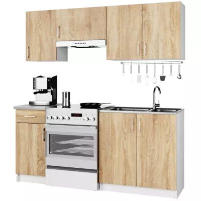 Kuchynská linka 180 cm TRIVORA - biela / dub sonoma