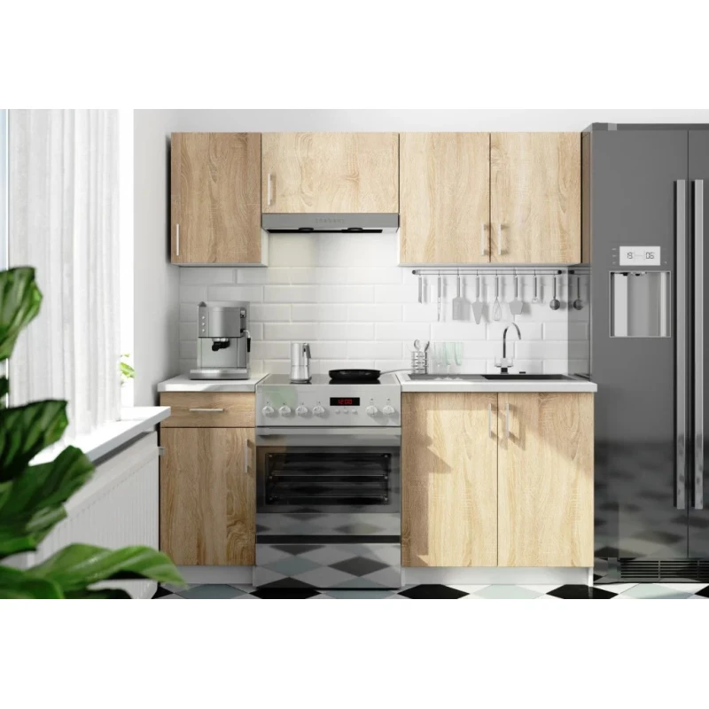 Kuchynská linka 180 cm TRIVORA - biela / dub sonoma