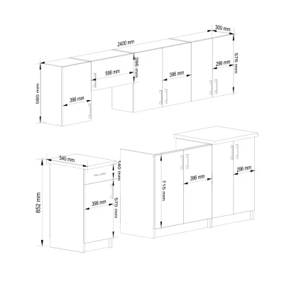 Kuchynská linka 240 cm TRIVORA - biela / dub sonoma