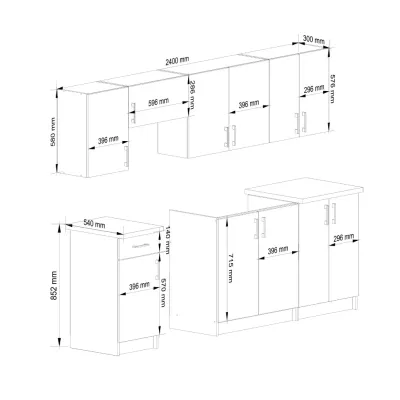 Kuchynská linka 240 cm TRIVORA - biela / dub sonoma