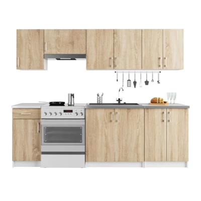 Kuchynská linka 240 cm TRIVORA - biela / dub sonoma