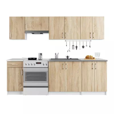 Kuchynská linka 240 cm TRIVORA - biela / dub sonoma