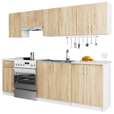 Kuchynská linka 240 cm TRIVORA - biela / dub sonoma