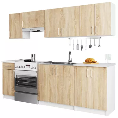 Kuchynská linka 240 cm TRIVORA - biela / dub sonoma
