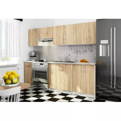 Kuchynská linka 240 cm TRIVORA - biela / dub sonoma