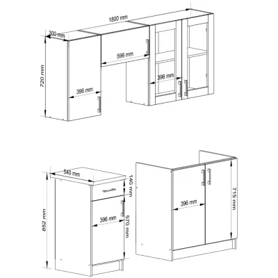 Kuchynská linka do paneláka 180 cm TRIVORA - dub sonoma / biela
