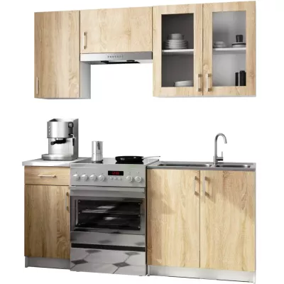 Kuchynská linka do paneláka 180 cm TRIVORA - dub sonoma / biela