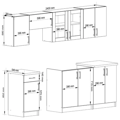 Rovná kuchynská linka 240 cm TRIVORA - dub sonoma / biela