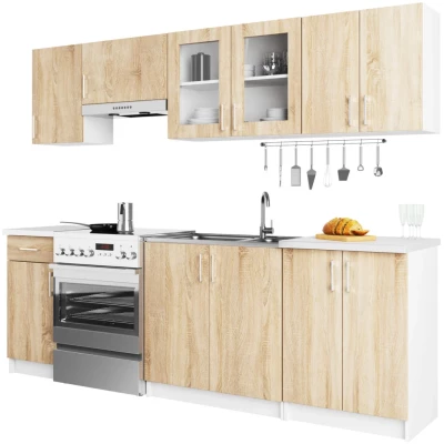 Rovná kuchynská linka 240 cm TRIVORA - dub sonoma / biela