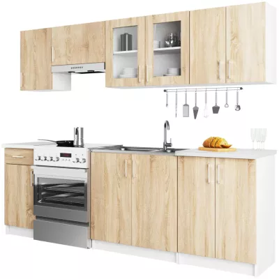 Rovná kuchynská linka 240 cm TRIVORA - dub sonoma / biela