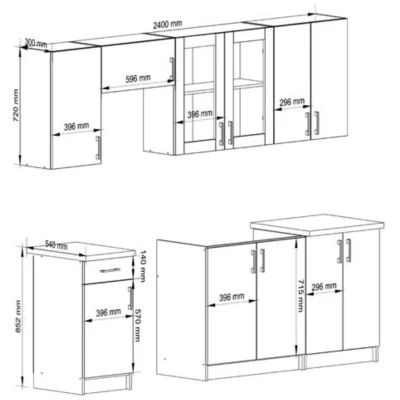 Kuchynská linka do paneláka 240 cm TRIVORA - dub sonoma / biela