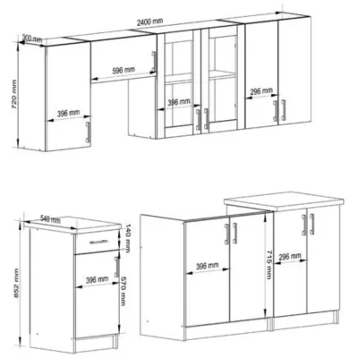 Kuchynská linka do paneláka 240 cm TRIVORA - dub sonoma / biela