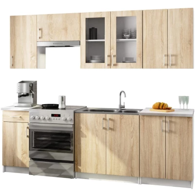 Kuchynská linka do paneláka 240 cm TRIVORA - dub sonoma / biela