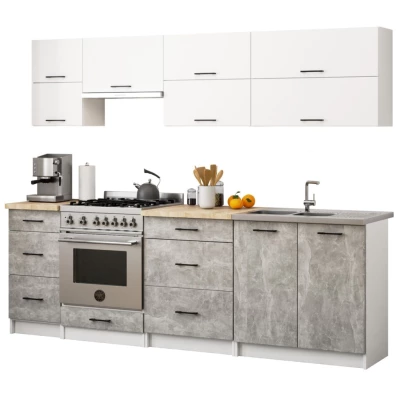Kuchynská linka 240 cm VERMINA - biela / betón